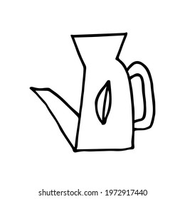 High teapot in doodle style. Isolated outline. Hand drawn vector illustration in black ink on a white background.