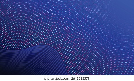 Fundo abstrato de alta tecnologia com um padrão de ponto de meio-tom futurista em tons azuis e rosa com formas onduladas fluindo Ideal para temas de tecnologia banners de apresentação e projeto de design moderno