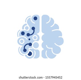 High tech artificial intelligence, machine learning. Isolated flat logos - tech brain