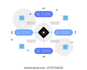 Processos de alta tecnologia e automação. Esquema abstrato. Gráficos planos. Ficheiro vetorial.