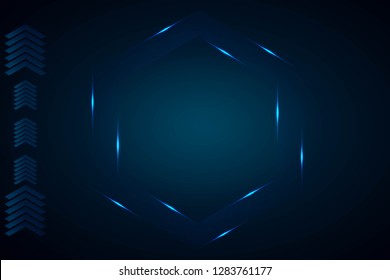 High tech background, blue dimensional  image Dimensional hexagons and reflective arrows