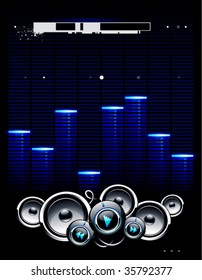 High tech background with glossy speakers and equalizer