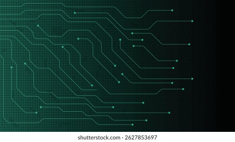 High tech background with glowing green circuit lines on a dark grid pattern ideal for digital themes futuristic layouts modern interfaces and electronic related design projects
