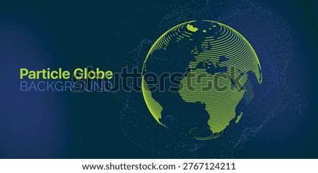 High tech background with particle globe and green and blue glowing dots