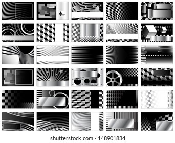 High tech black and white, and metallic business card designs