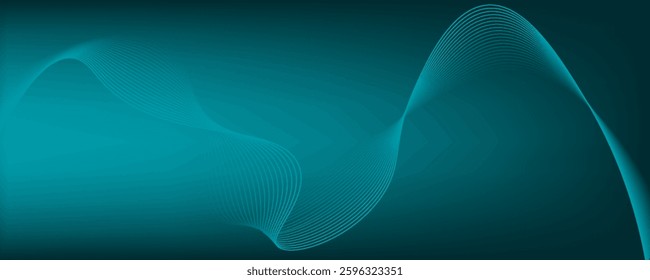 High tech blue green wave dark background. Abstract technology big data digital background.