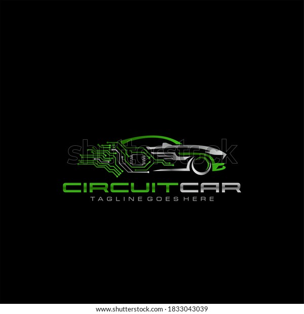 high tech car logo concept. chip\
circuit board with sportcar elements stock\
illustration