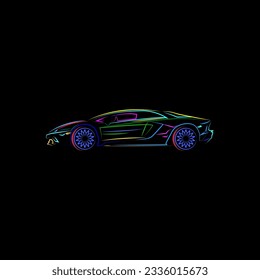 high tech car logo with neon color, vector illustration