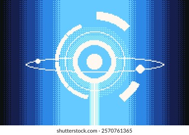 High Tech Circle Interface Orbit, Pixel Art Style Illustration 