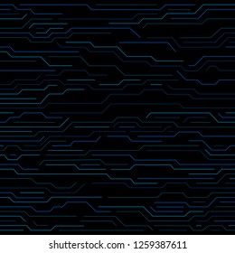 High tech circuit board background. Detailed circuit board pattern. Dark blue and black technic background. Vector illustration for your graphic design.