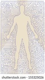 High tech circuit board man silhouette. Vector abstract computer digital art
