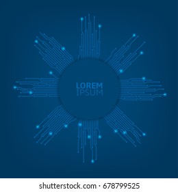 High tech circuit board with sparkle ligths over blue background with place for your text