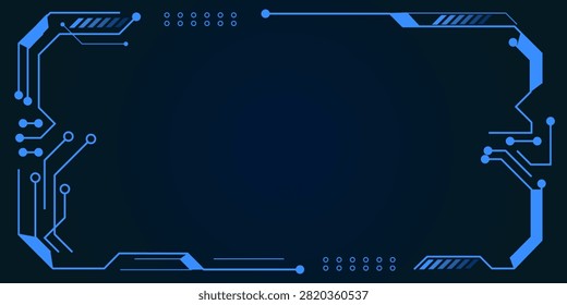 A high tech circuit border design highlighting circuitry lines and glowing blue accents on a dark panel