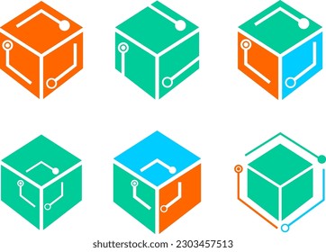 High tech, computer technology concept logo set. Vector logo set.