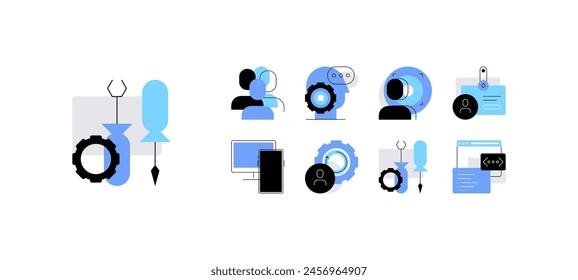 High tech and digital projects development. Set of flat icons. Infographic elements for apps, web designs, presentations and others. Vector file.