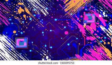 High tech electronic circuit board vector background.