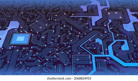 High tech electronic circuit board vector background.
