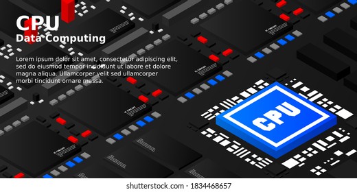 High tech electronic PCB Printed circuit board with processor, microchips and glowing digital electronic signals. The processor on the integrated circuit. Energy lines neon. 3d illustration