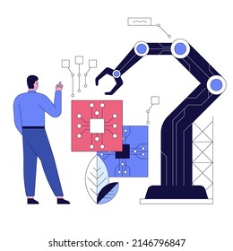 High Tech Factory Engineer Use Computer For Programming Microchips And Processors Developing Modern Technology For Medical And High Precision Electronics Industrial Concept Vector Illustration