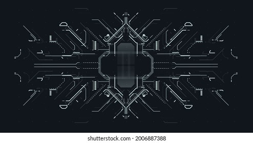 High tech frame. Abstract tech background. HUD User Interface. Head up screens for video and games. Futuristic abstract technology Template. Cyberpunk Sky-fi illustration. Sci-fi concept design.