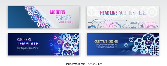 Hightech-futuristische Zahnräder, Hintergrund. Cybersicherheit für Business- und Internetprojekte. Abstrakter Webdesign-Banner mit Cograd. Moderne grafische Vorlage für Webseiten.