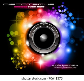 High Tech Futuristic Music Disco Background with glowing Rainbow lights