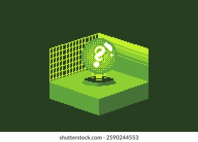 High Tech Information Cube in Green Color, Pixel Art Abstract Concept Art
