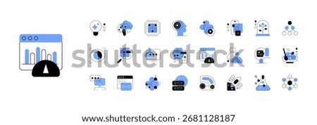 High tech and innovations. Doodles set. Flat graphics. Vector file.