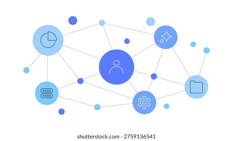 High tech and innovations. Robotics infrastructure and networking. Machine learning and big data. Simple scheme, infographic element. Flat graphics. Vector file.