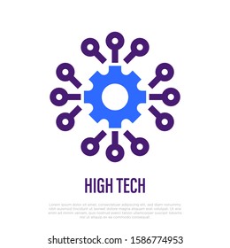 High tech logo. Thin line icon. Artificial intelligence, deep learning. Vector illustration.