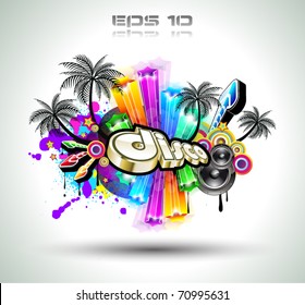 High Tech Music Disco Background with glowing Rainbow lights