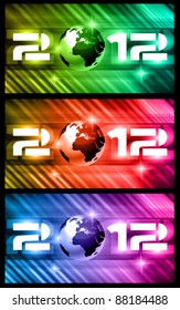Banners de Año Nuevo High Tech Antecedentes con rayos de luz y colores arcoiris. Ideal para un volante o carteles alternativos.