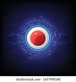 High tech push button, Red push button, vector illustration.