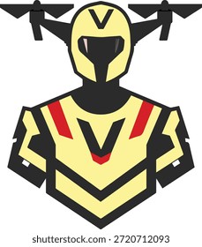 Ícone de personagem robótico de alta tecnologia. Avatar moderno vestindo terno de armadura e capacete de ficção científica. Futuro conceito de operador de drone.