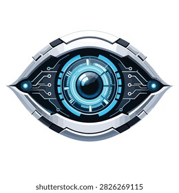 High tech robotic eye with glowing blue circuits