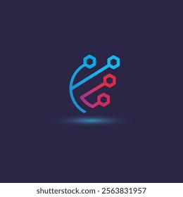 high tech stylized symbol, flat digital logo template