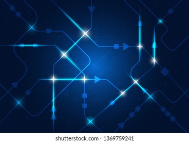 High tech technology geometric and blue background with digital data abstract