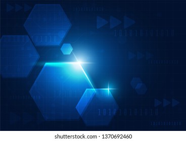 High tech technology geometric and blue background with digital data abstract
