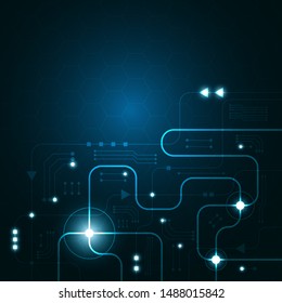 High tech technology geometric and connection system background with digital data abstract