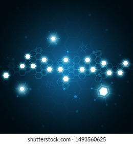 High tech technology geometric and connection system background with digital data abstract