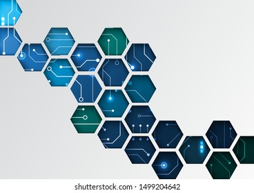 High tech technology geometric and connection system background with digital data abstract