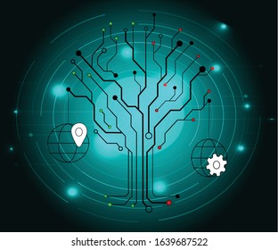 High tech technology geometric and connection system background with digital data abstract
