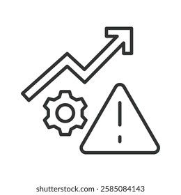 High technical risks, icon in line design. High technical risks, danger, failure, vulnerability, data breach, instability on white background vector. High technical risks editable stroke icon