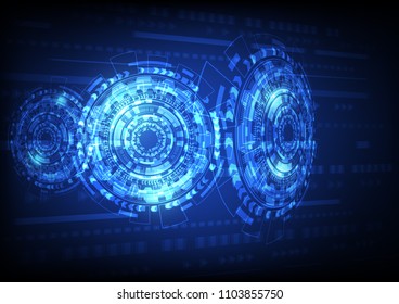 High technology abstract background. Neon light circle geometric shape and line perspective style. Vector illustration concept for futuristic technology, science, business, industry.