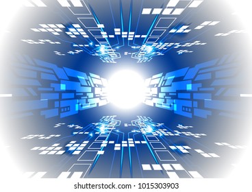 High technology abstract and communication concept with circuit line and pixel dot set in perspective view, Vector illustration background.