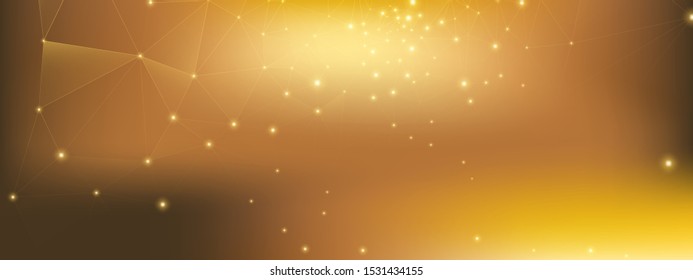 High Technology Abstract. Data Tech. Gold Grid Network. Glow Triangles Background. Golden Technology Business. Data Stream. Metal Dots Background. Gold Triangular Network. Technology Wallpaper.