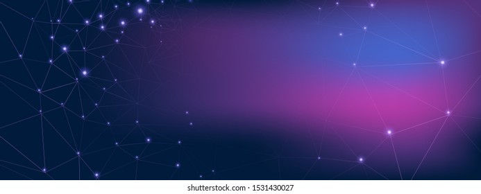 High Technology Architecture. Vector Big Data. Purple Particle Connection. Dark Wormhole Poster. Technology Background. Big Data Screen. Wireframe Contemporary. Blue Technology Visualization.