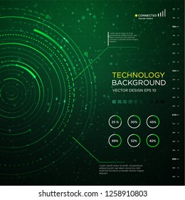 high technology backgound with abstract circle interface and modern networking concept use for web banner and startup business cover, template, science, cryptocurrency, ecommerce design vector eps 10