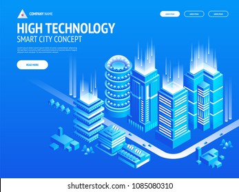 High technology concept composition with smart city. Commercial real estate for your business. Landing page template. Header for website. 