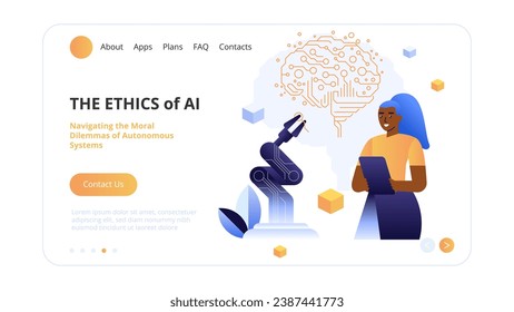 High technology concept. The Ethics of AI: Navigating the Moral Dilemmas of Autonomous Systems. Vector illustration for websites, landing pages, mobile applications, posters and banners.